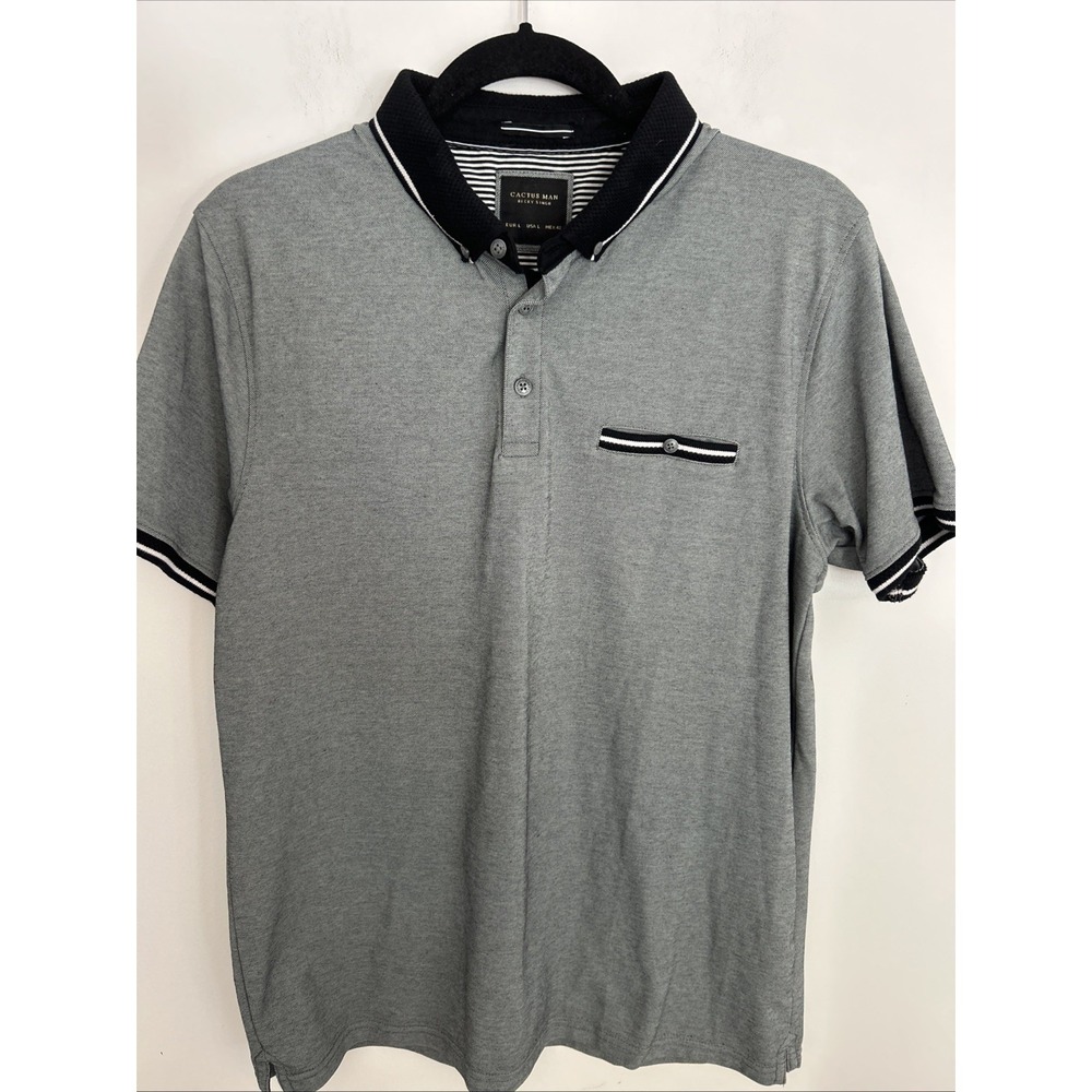 Cactus Man Pollo Large Men's Short Sleeve Gray And Black‎ Front Pocket Shirt